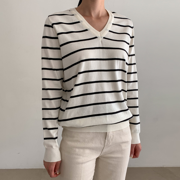 Normal Basic Stripe V-neck Knit