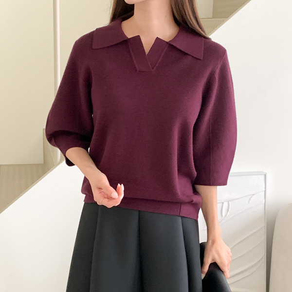 Uni Pintuck Balloon 7-Sleeve Knit