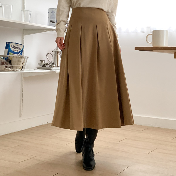 Line Pintuck Peach Flare Skirt (ver.Winter)