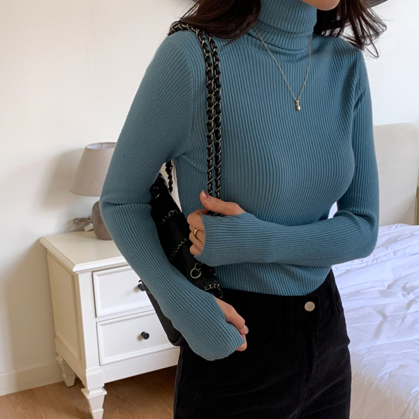 Charming Handwarmer Corrugated Highneck Knit