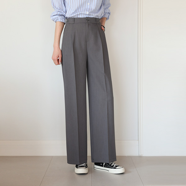 Double Lap Button Back Banding Wide Slacks (SL)