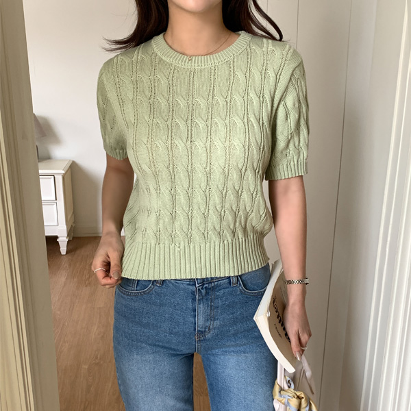 Lime Twisted Short Sleeve Knit