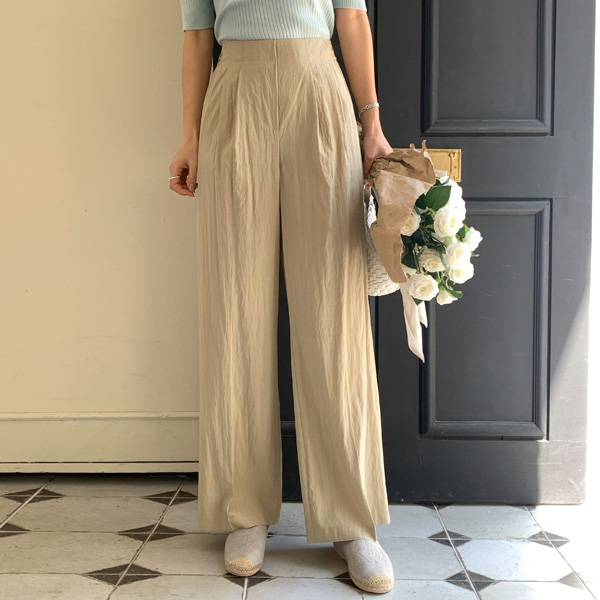 Rustling lower body cover pin tuck wide pants