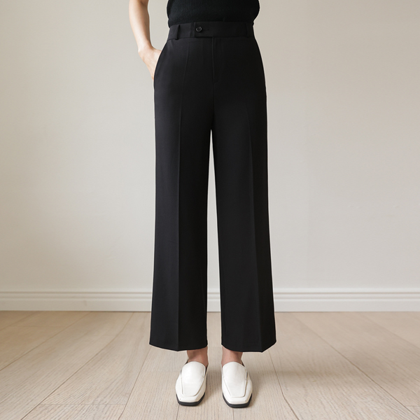 Modern one-piece banding wide linen slacks