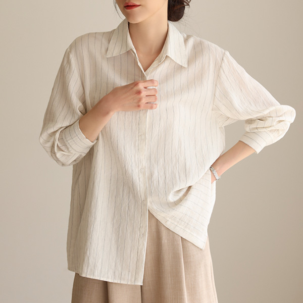 <font color="#810100"><b>[Made]</b></font> Linen Blend Stripe Shirt