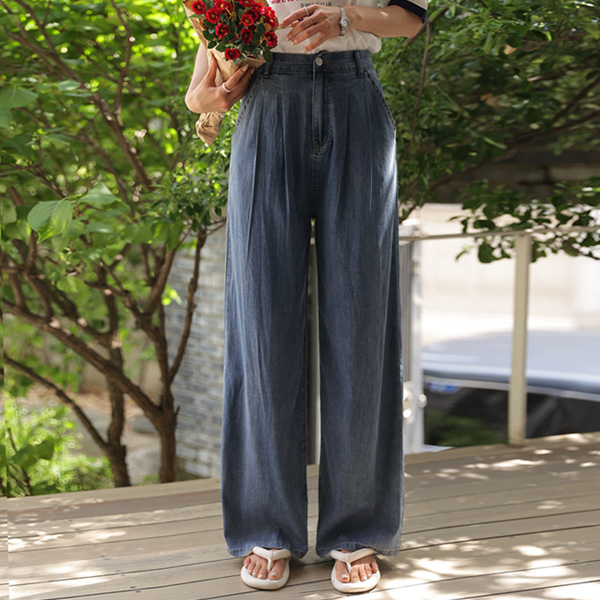 3TYPE Tencel two-pin tuck wide denim pants