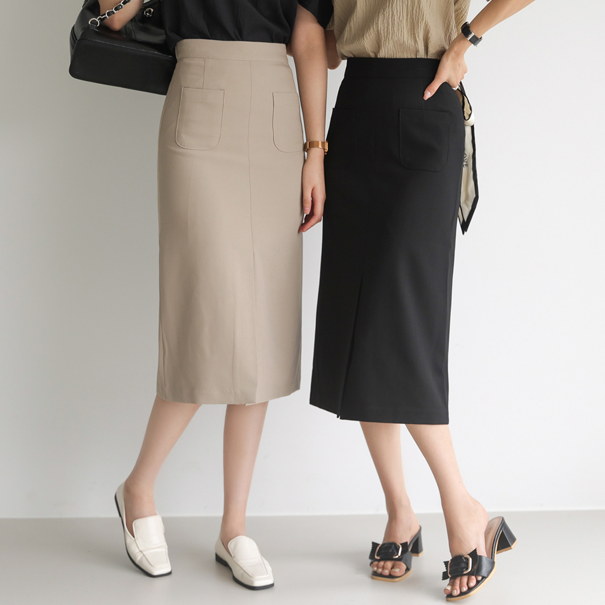 Two-pocket slim H-line skirt