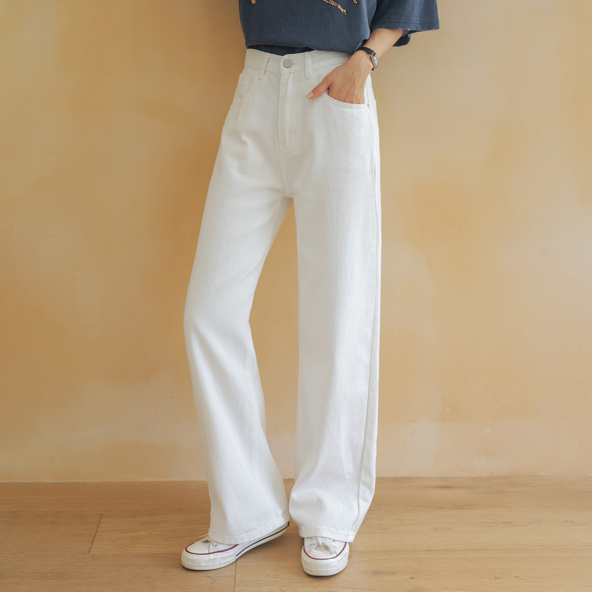 Natural White Jeans Wide Cotton Pants (S-XL)