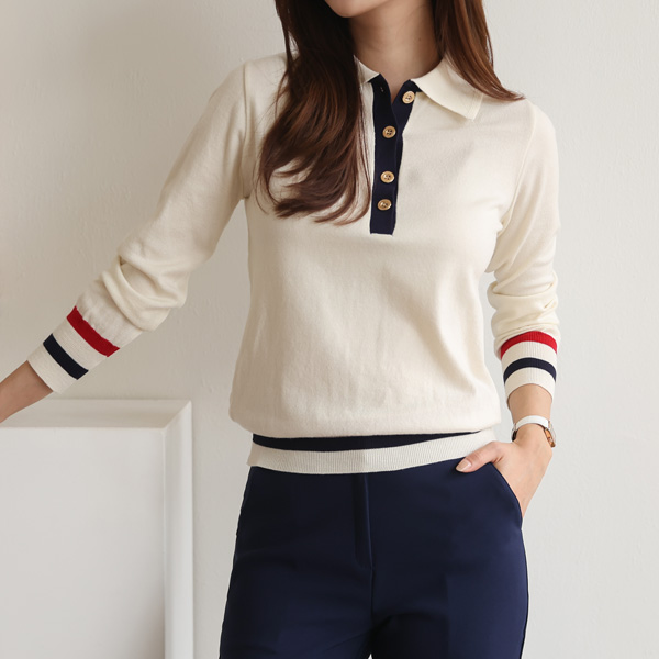 <font color="bb4b57"><b>[Limited-time discount]</b></font> Olivia color block knit (ver. Long-sleeve)