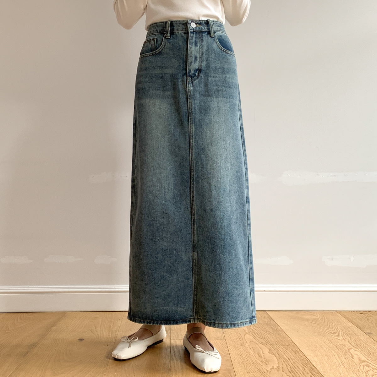 Washed Maxi Denim Skirt