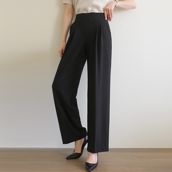 EZ Semi-Wide Chalang All-Banding Pintuck Slacks (S-XL)