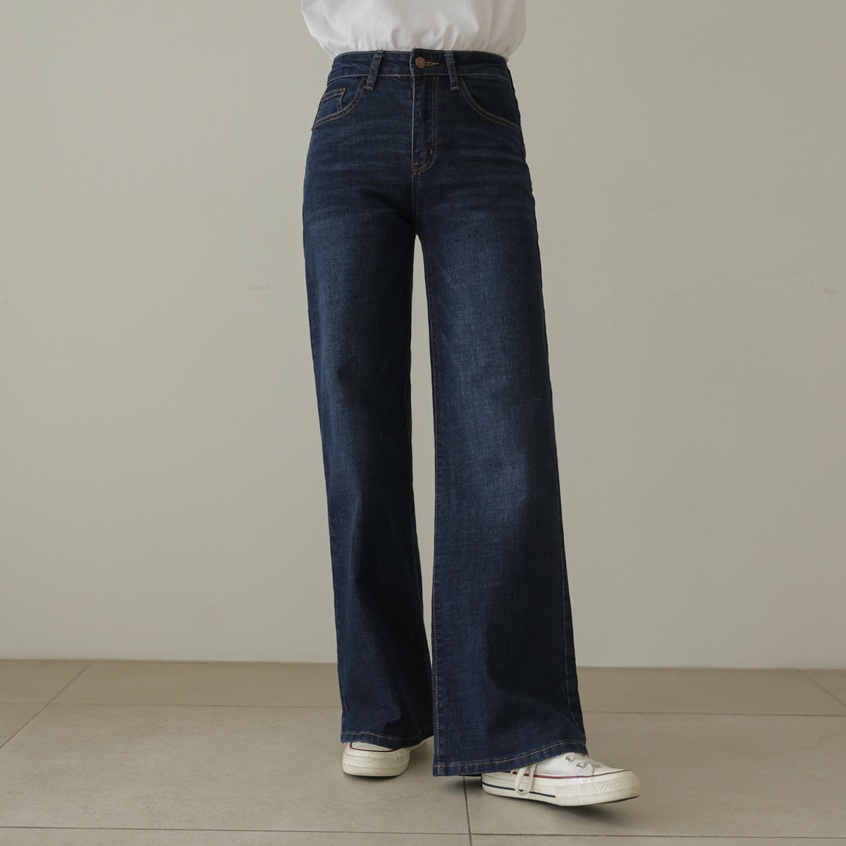 Life Fit Span Wide Denim Pants (Dark Blue)