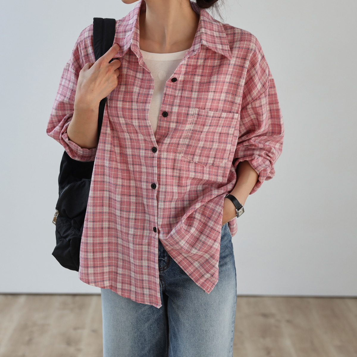 Light loose fit embossed check shirt