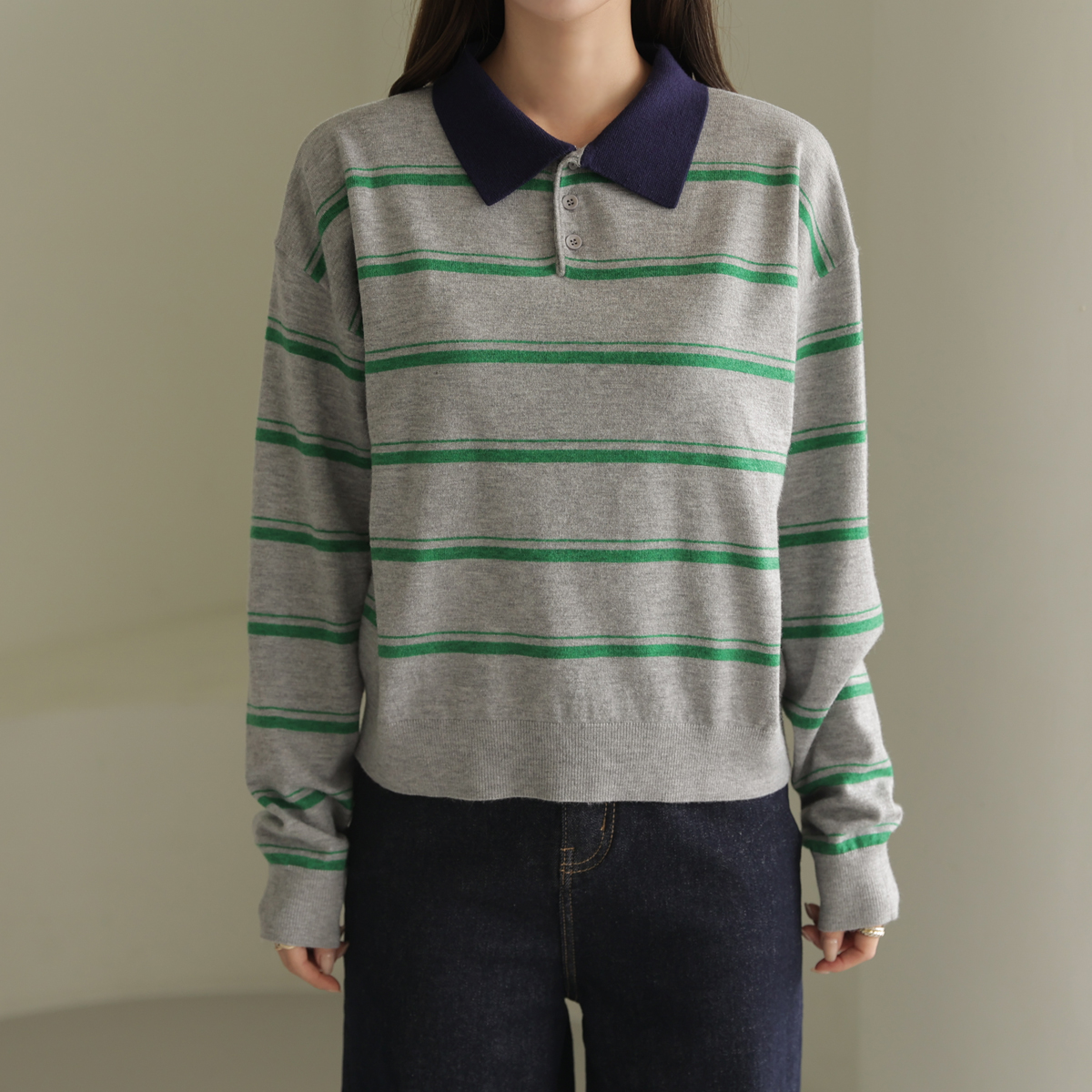 <font color="bb4b57"><b>[Limited-time discount]</b></font> <font color="#810100"><b>[Made]</b></font> Greenery color blocking collar single-breasted knit