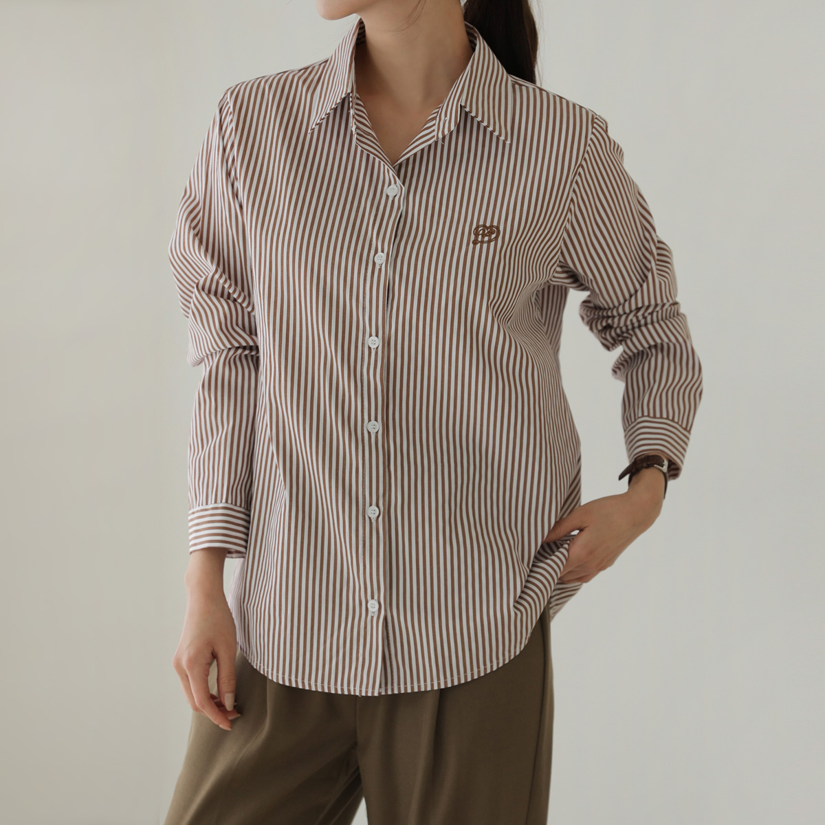 Lazy Wrinkle Free Embroidered Stripe Shirt