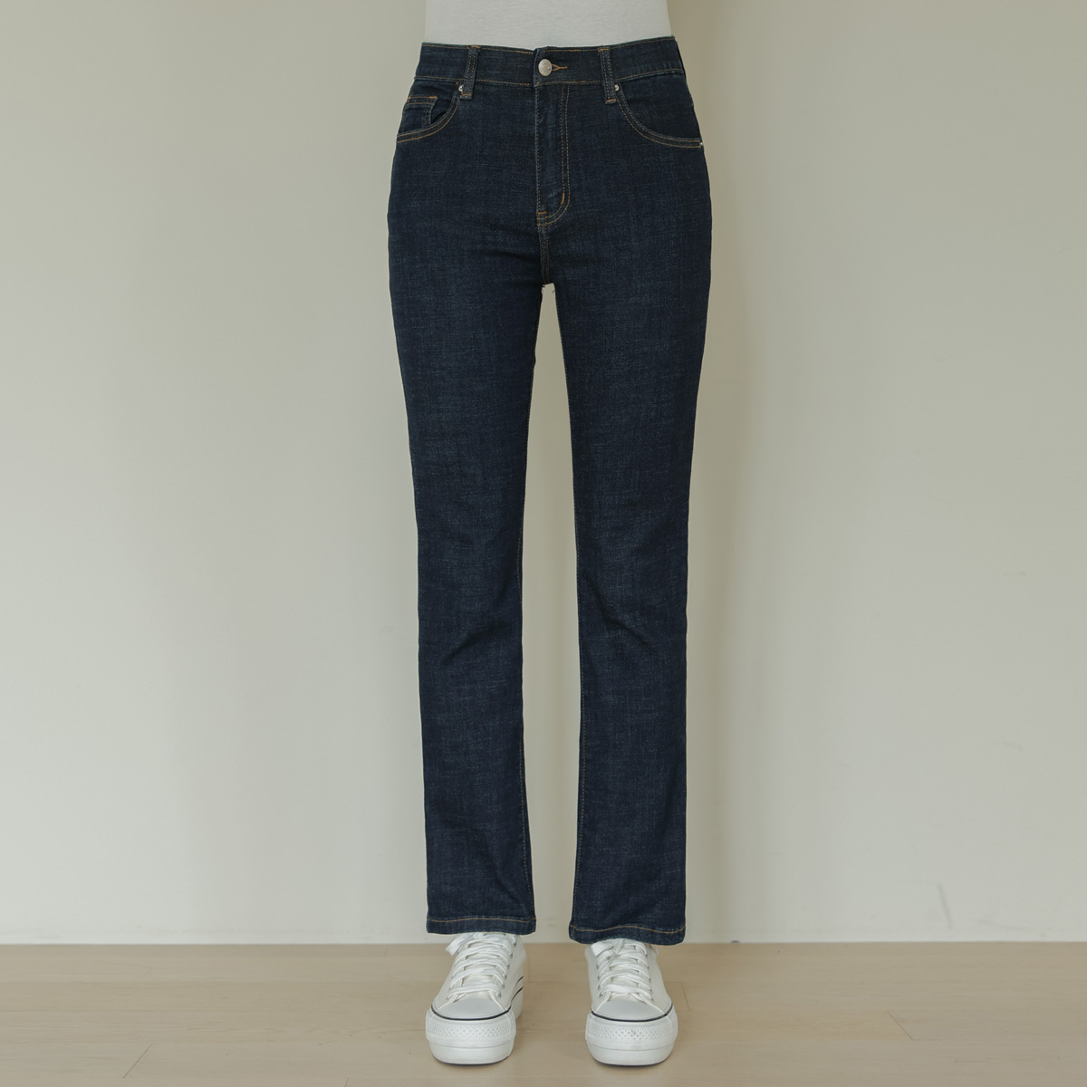 Jelly tension indigo straight denim pants