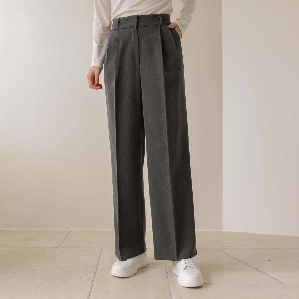 Kud pin tuck wide slacks (SL)