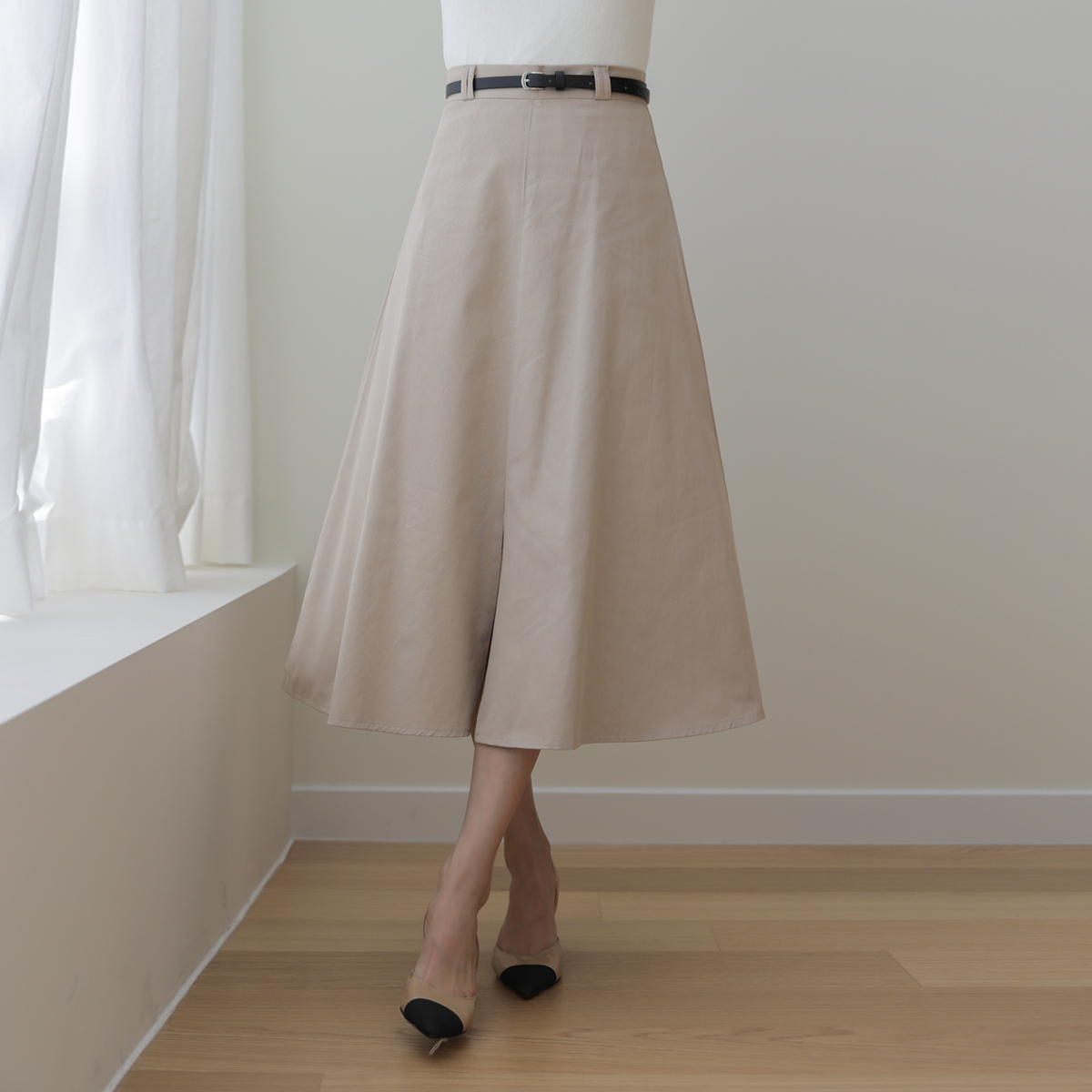 Tantan Cotton Belt Set Flare Skirt