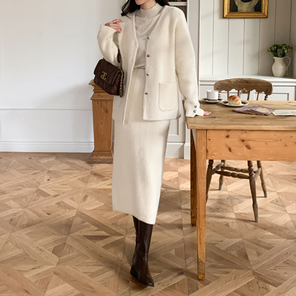 Lapine Mink Fur Cardigan+Skirt SET (Wool)