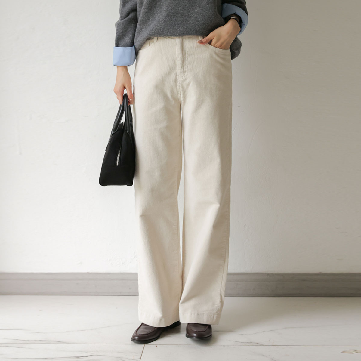 Tight straight corduroy wide pants