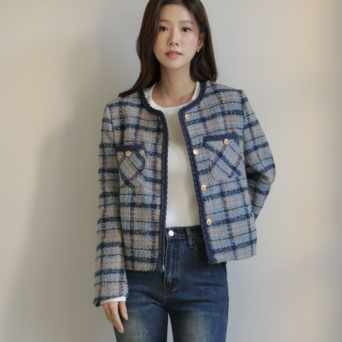 Poling check tweed jacket