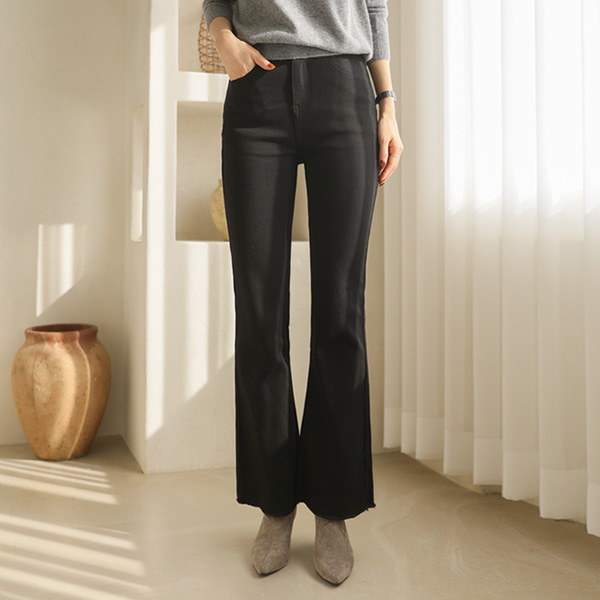 3type comfortable long bootcut black jeans (ver.napping) (S-2XL)