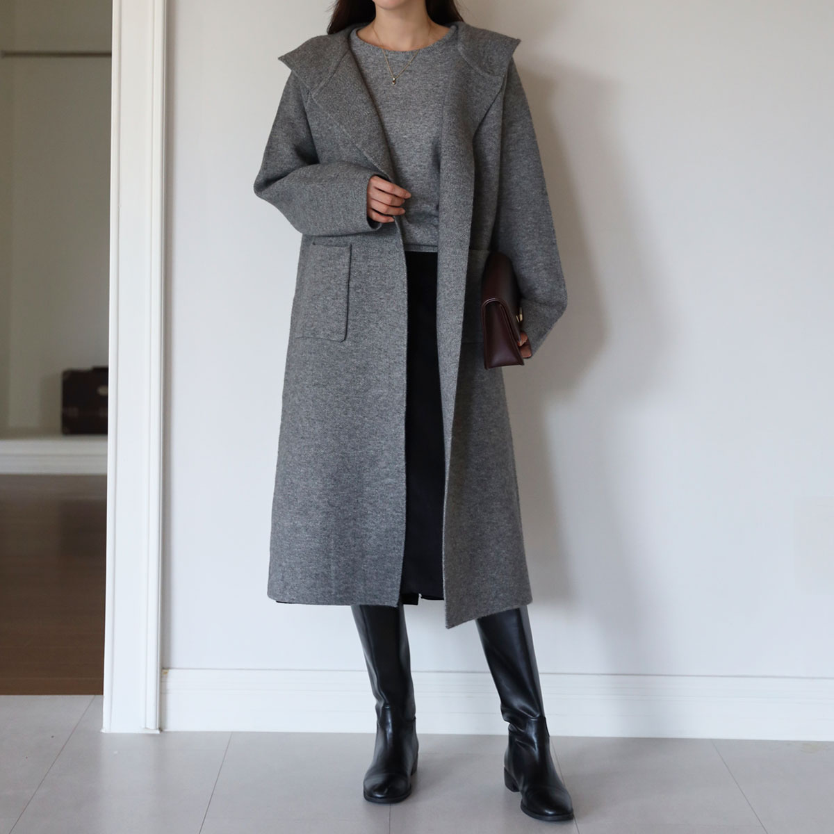 Logia Hood Long Knit Cardigan