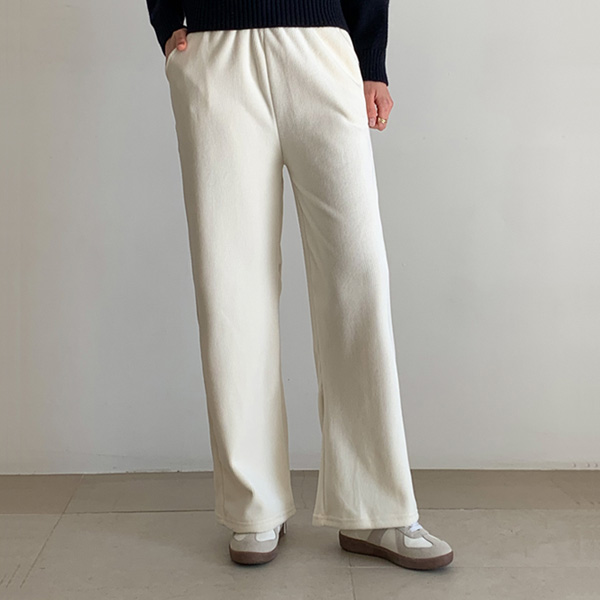 Cold wave ribbed wide pants (band waist)