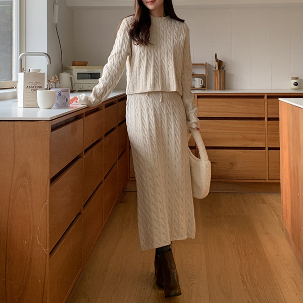 Shu Cable Knit+Skirt SET