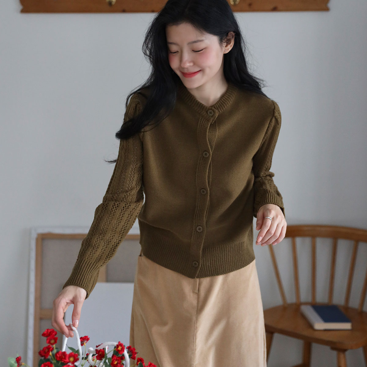 Punching skassy sleeve round cardigan