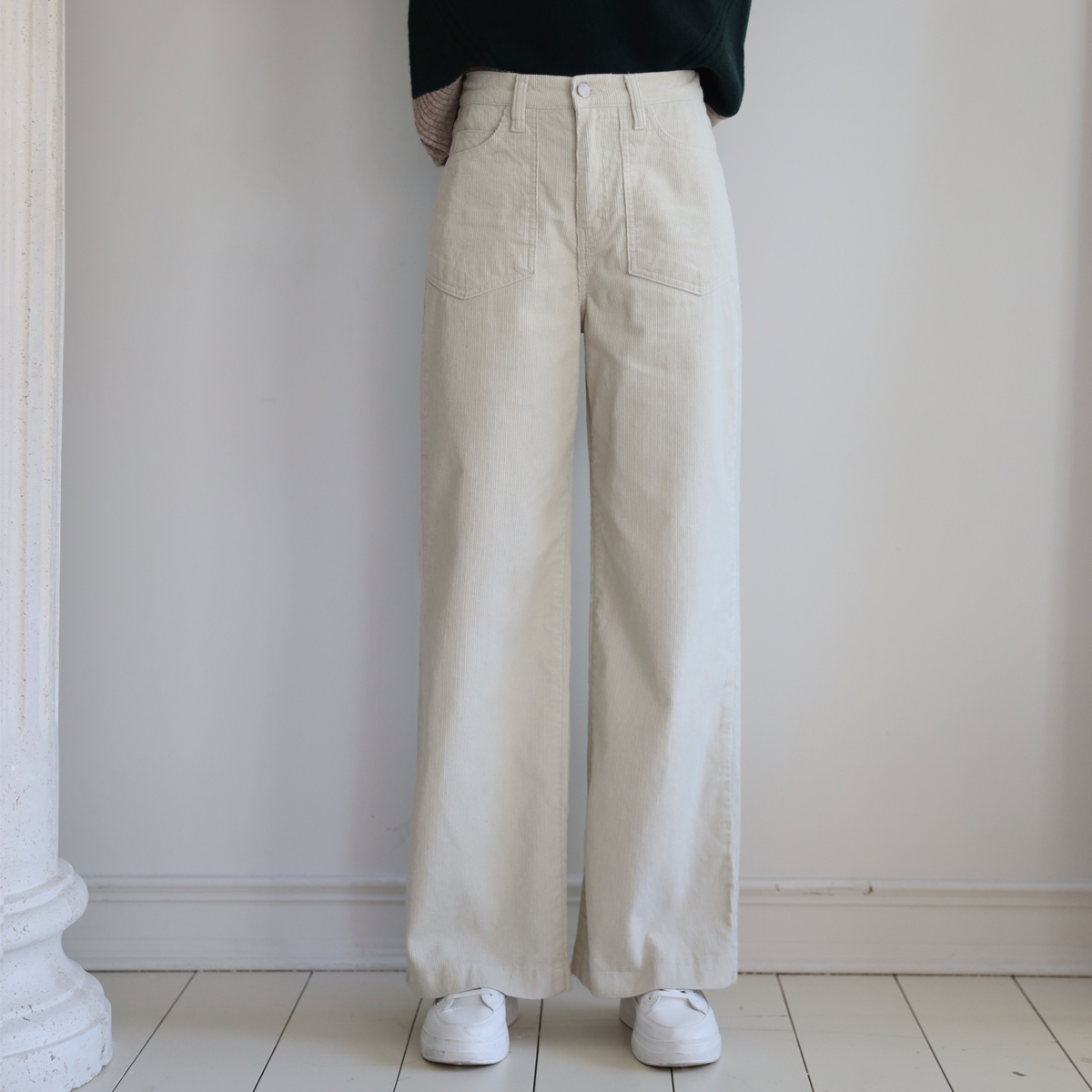 Corduroy Pocket Back Banding Wide Pants (SL)