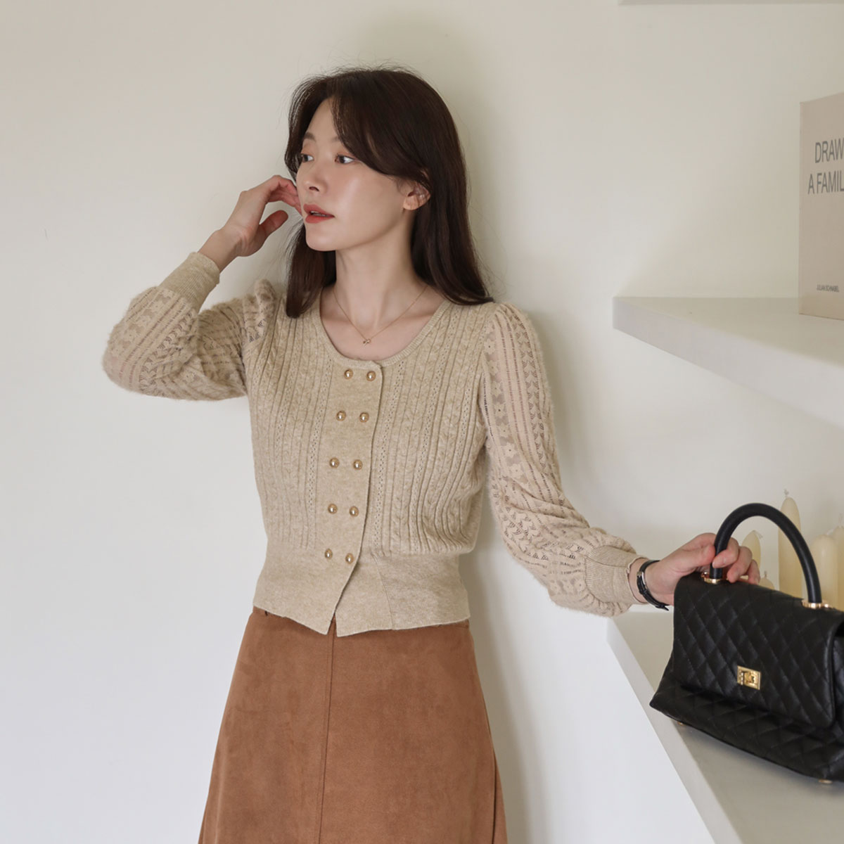 Melli Gold Button Lace Puff Knit