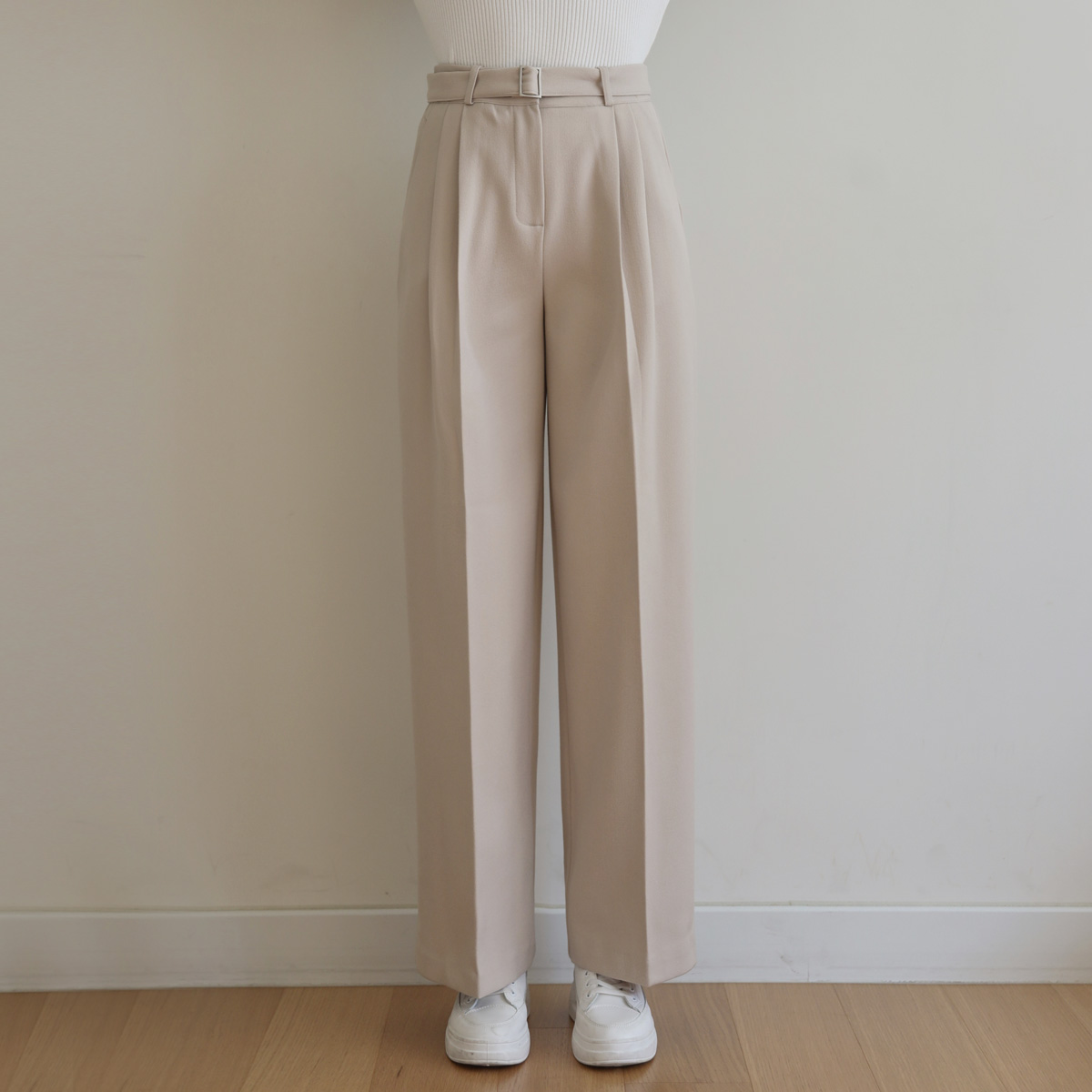 May Belt Set Pin Tuck Wide Pants (SL)