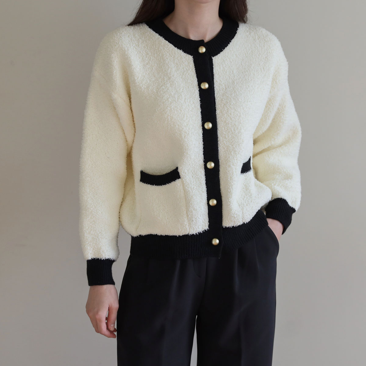 Kani Fluffy Buckle Pocket Cardigan 