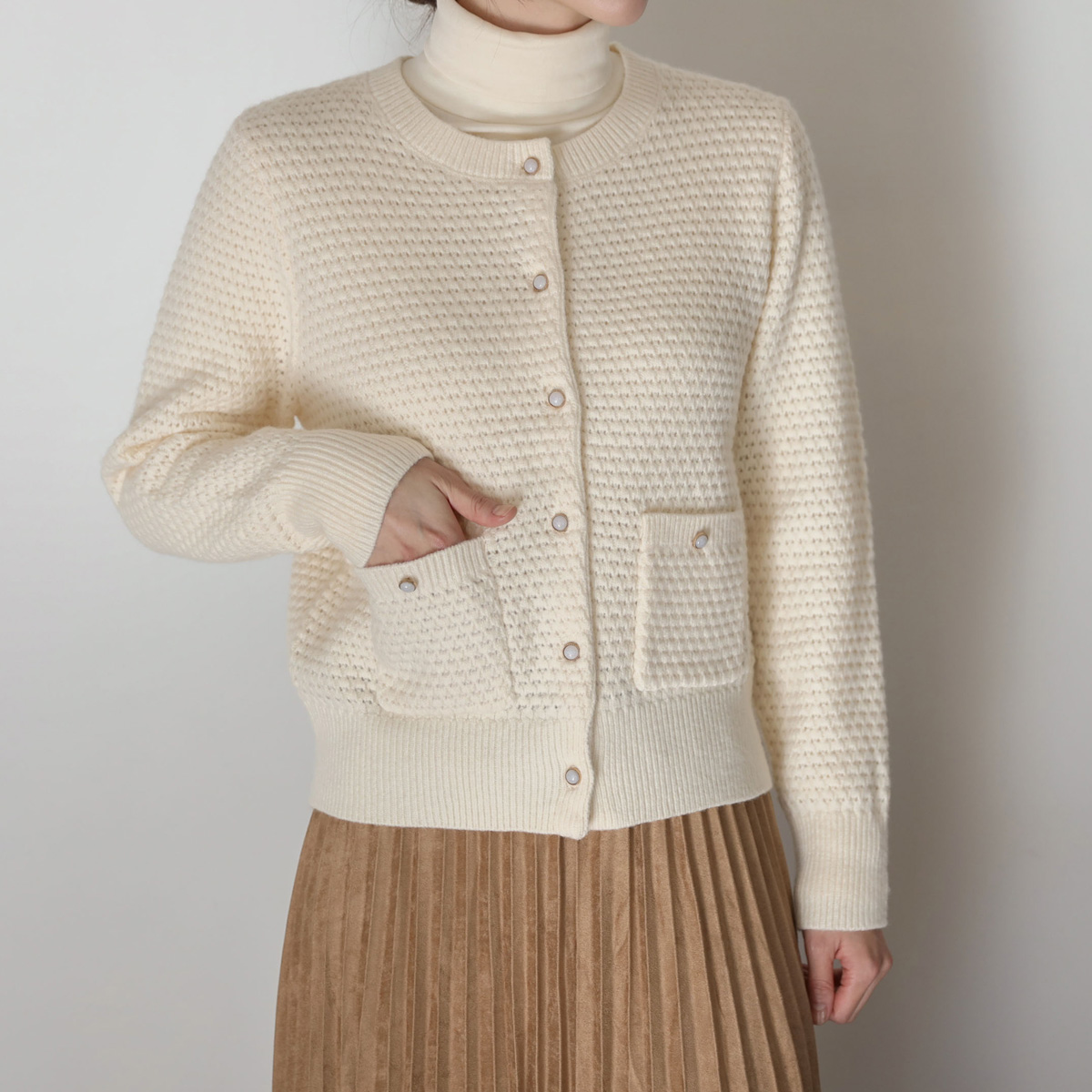 Waffle Tweed Knit Cardigan Jacket