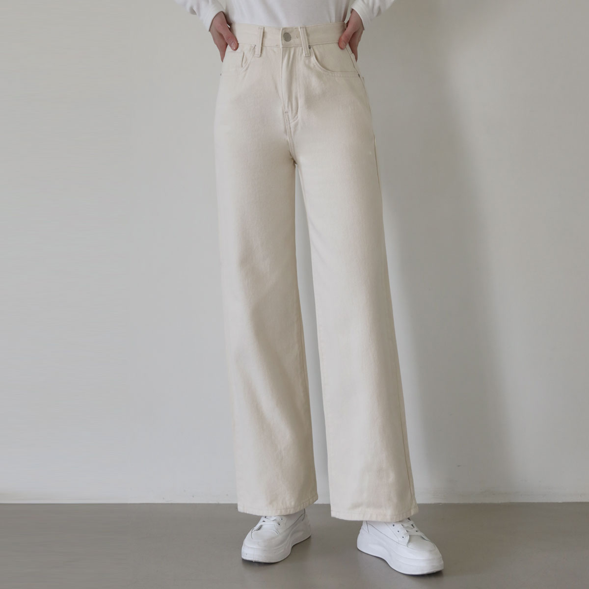 Simple line peach fleece semi-wide pants (S-XL)