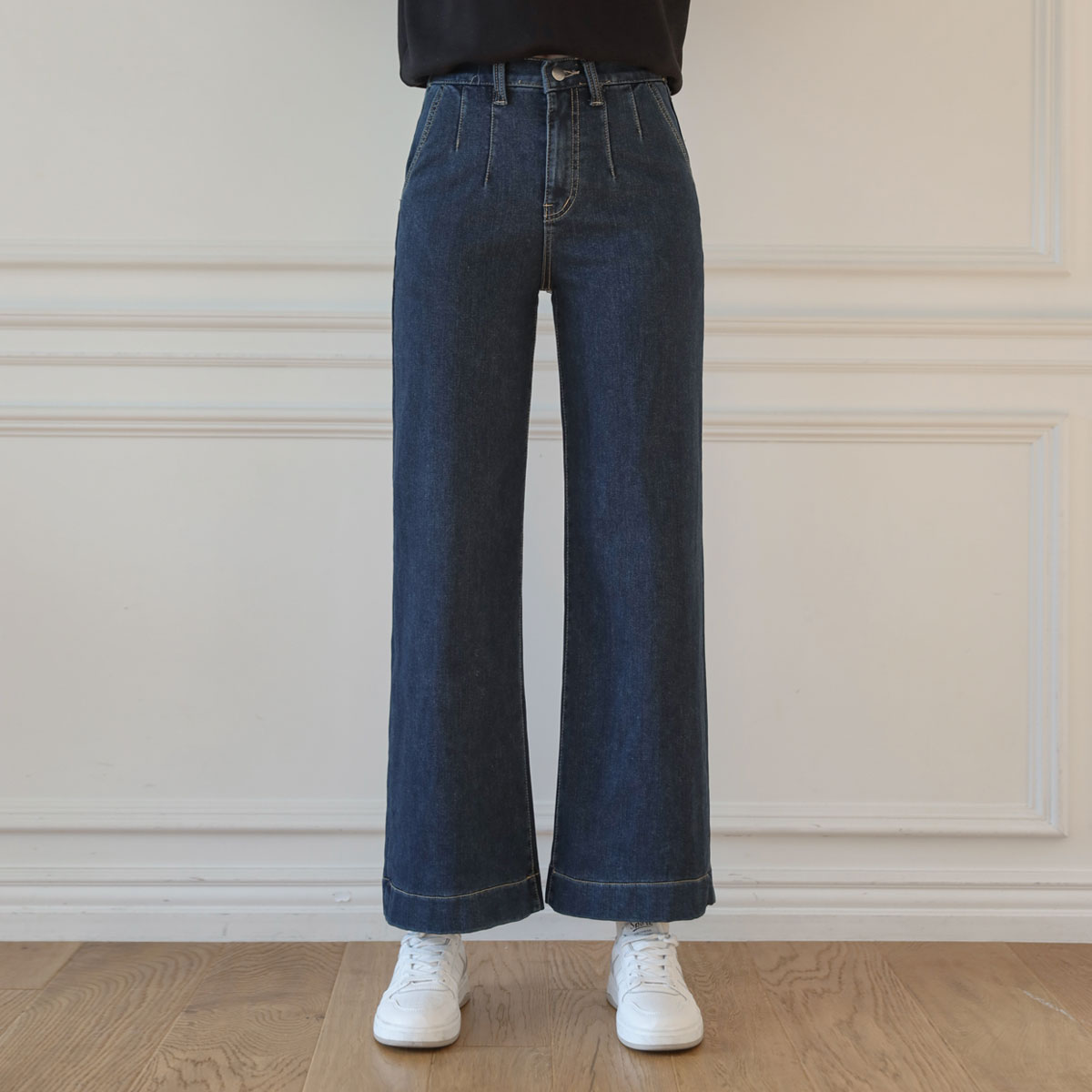 Wish Pin Tuck Fleece Wide Denim Pants (SL)