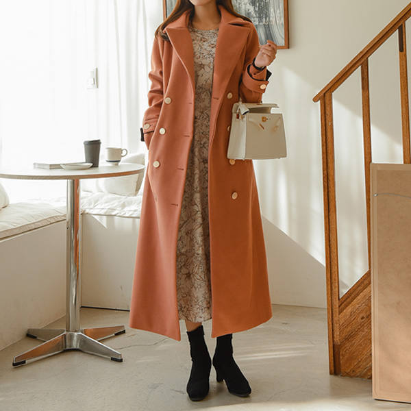 <font color="bb4b57"><b>Limited quantity SALE</b></font><br> Brit color combination gold long coat (wool 30%)