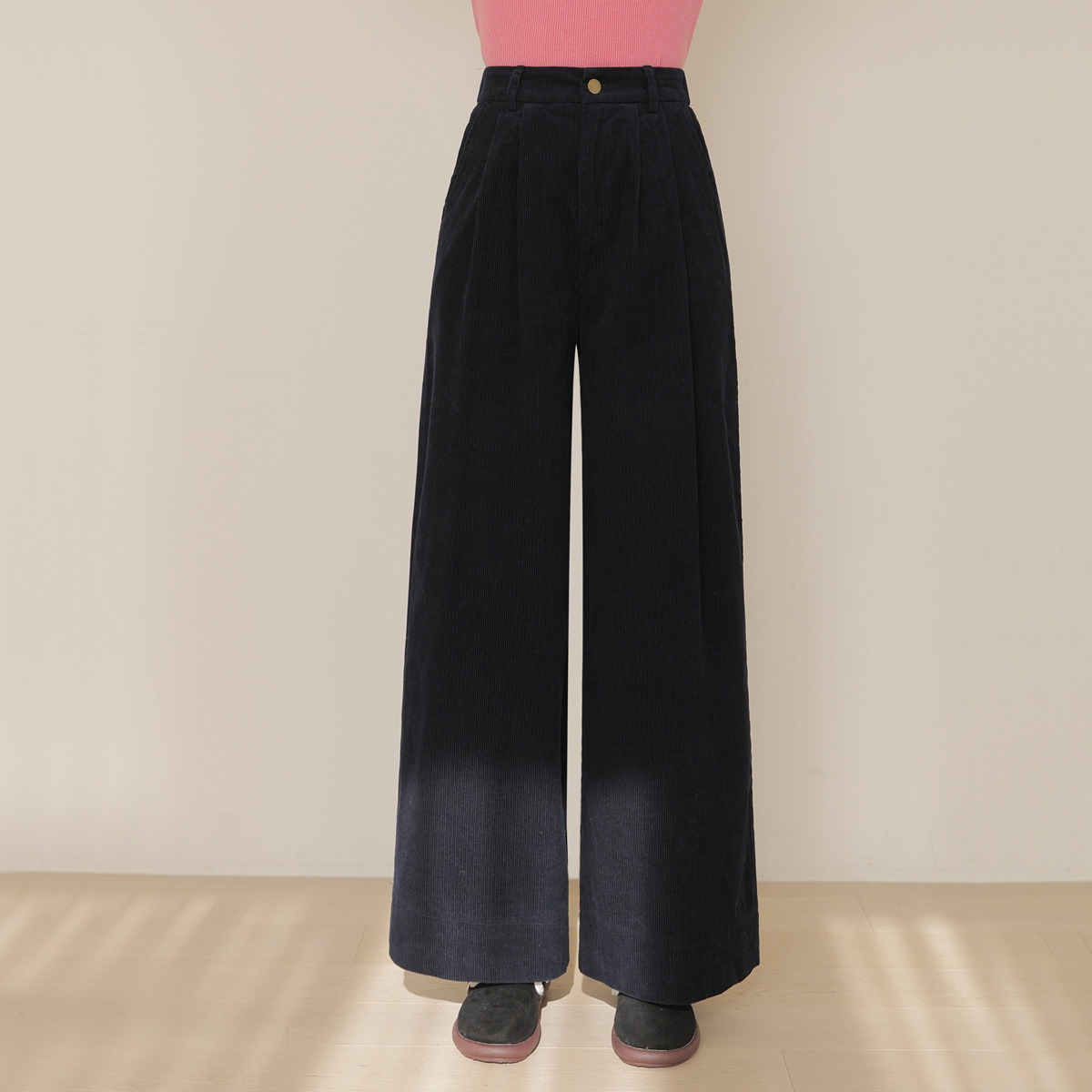 Double pin tuck wide corduroy pants