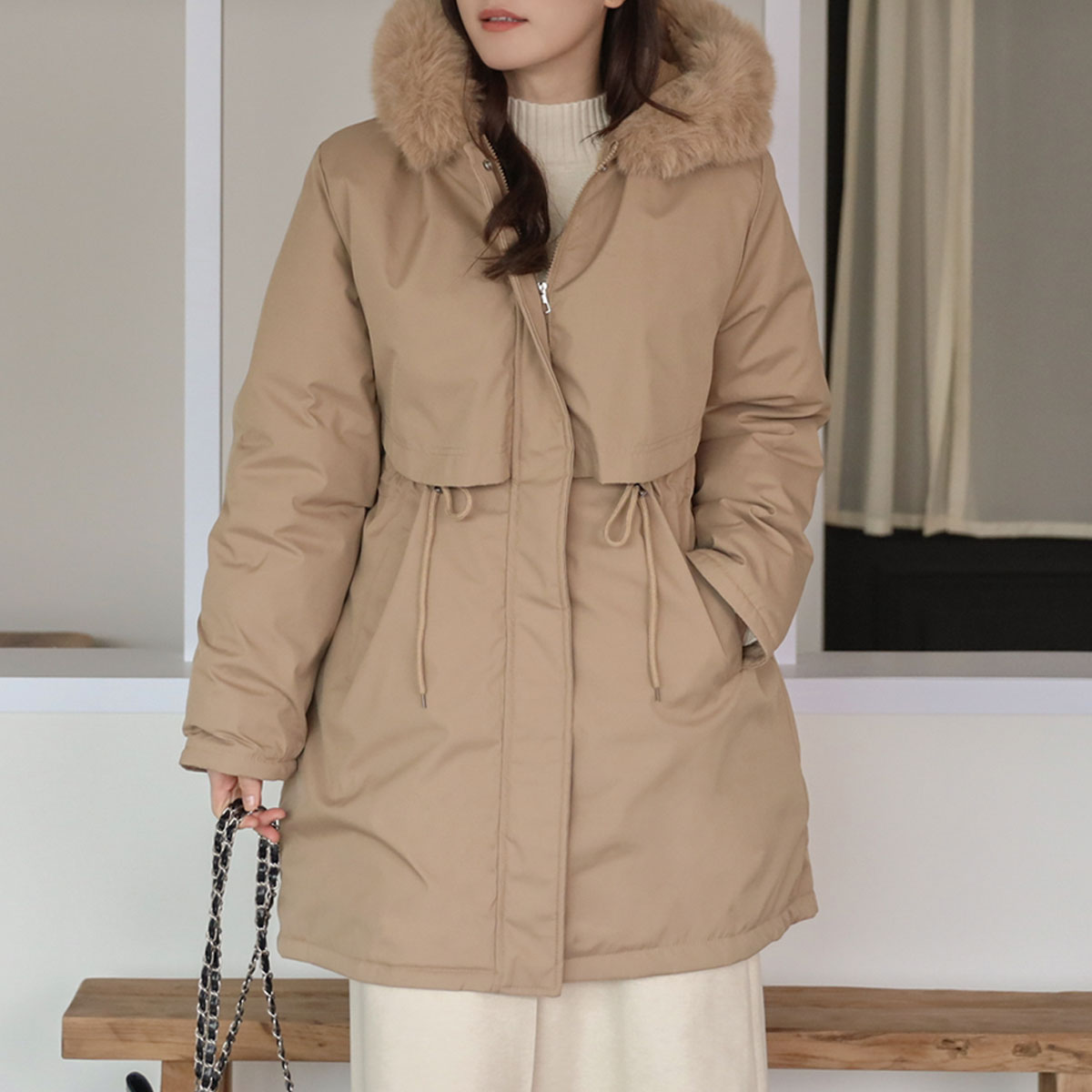 Snap Trench Hooded Long Padding