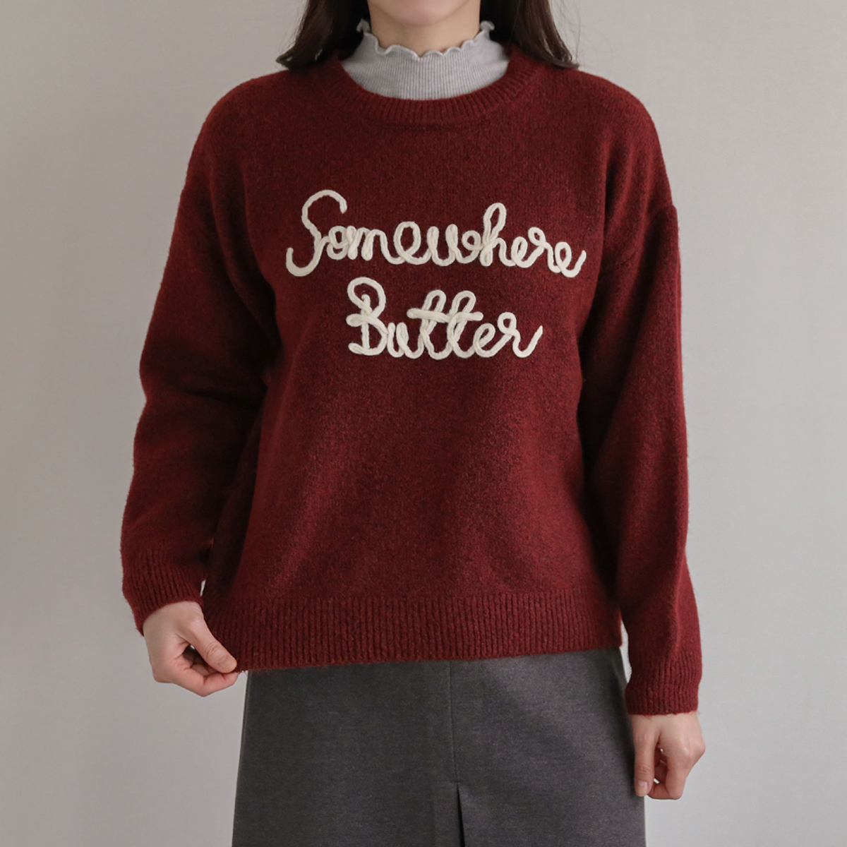 Butter embroidery lettering Knit