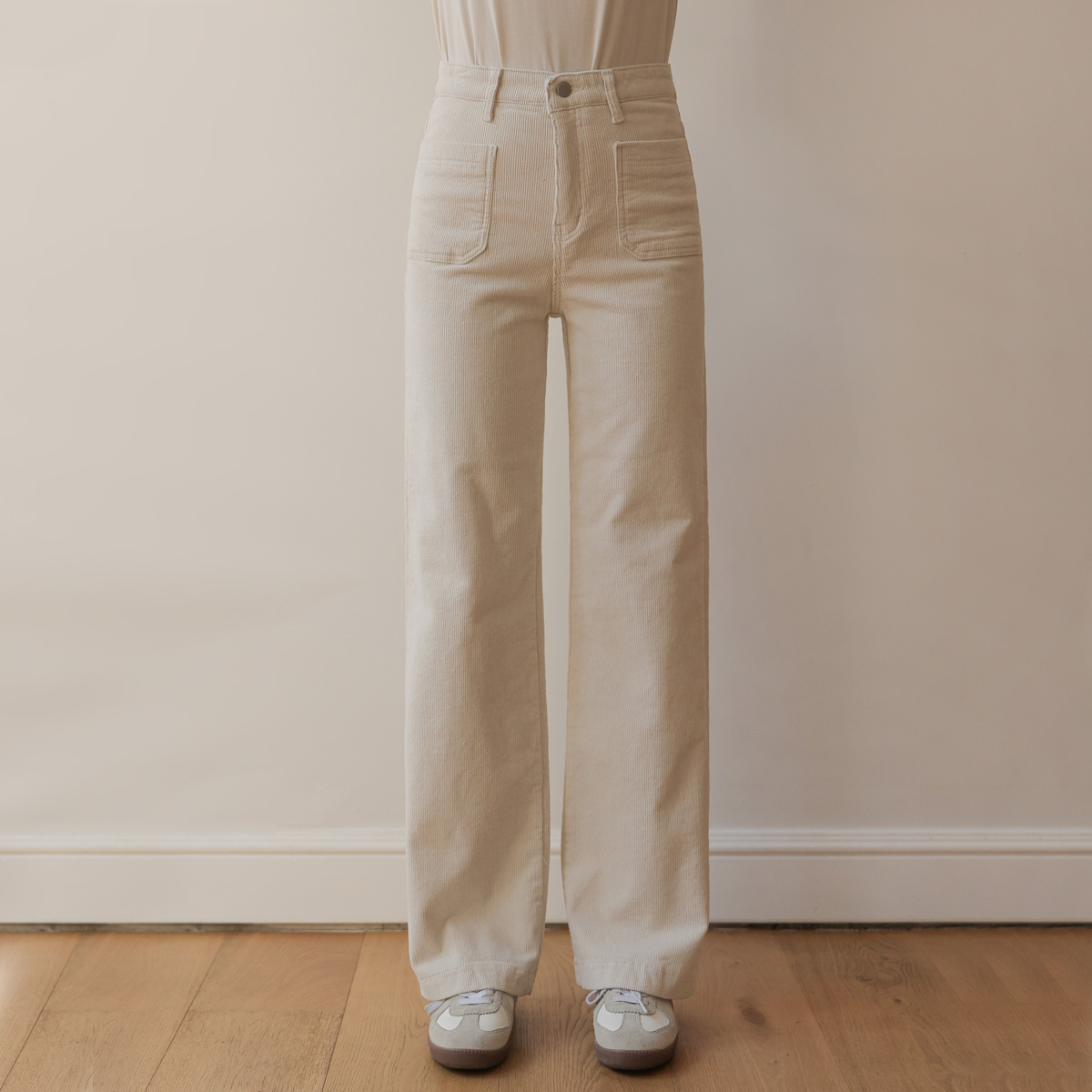 Comfortable corduroy pocket straight fit pants