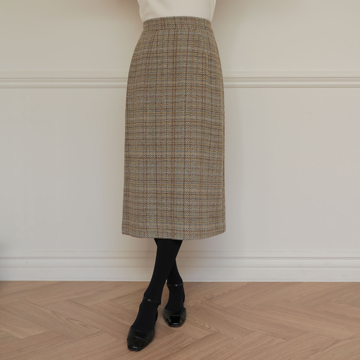 Rometty Warm Wool Tweed Skirt (Wool 50%)