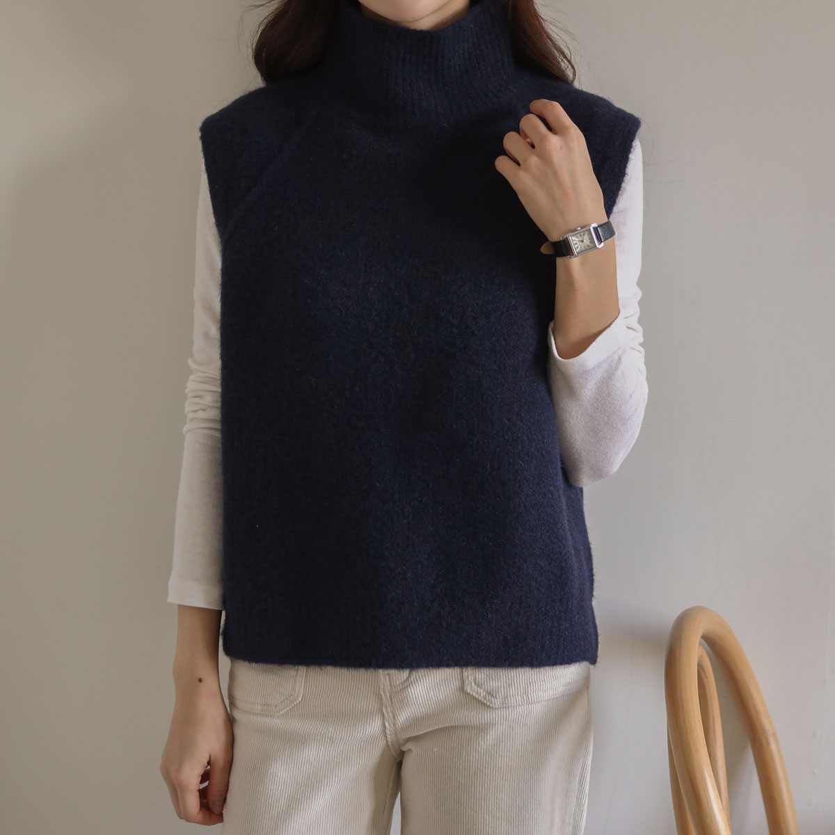 Soft Turtleneck Wool Knit Vest