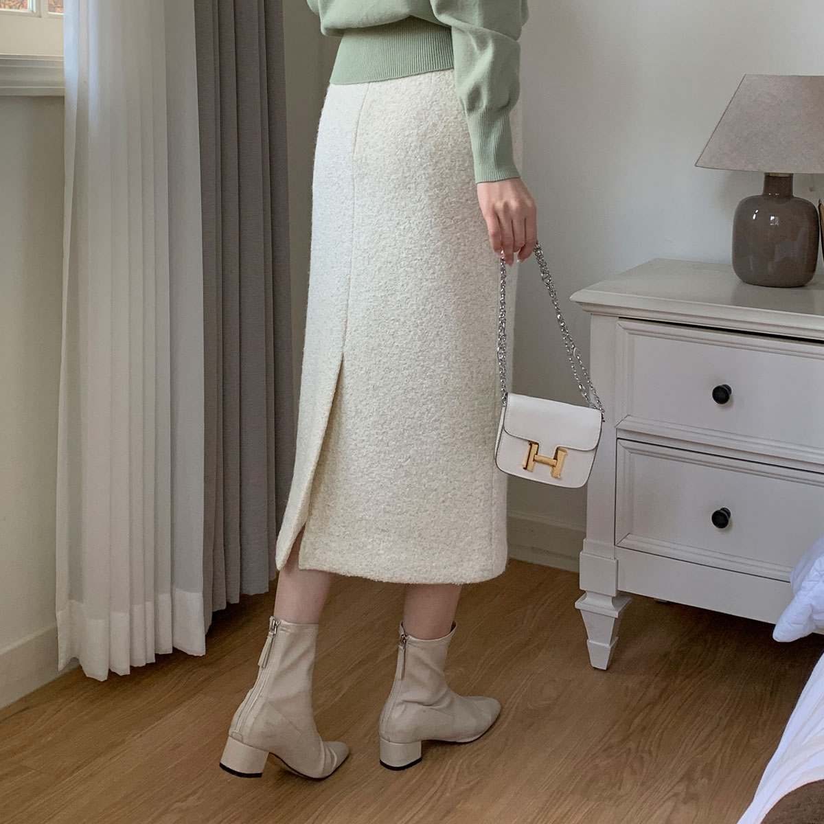 Riena Wool Pearl Tweed Skirt (SM)