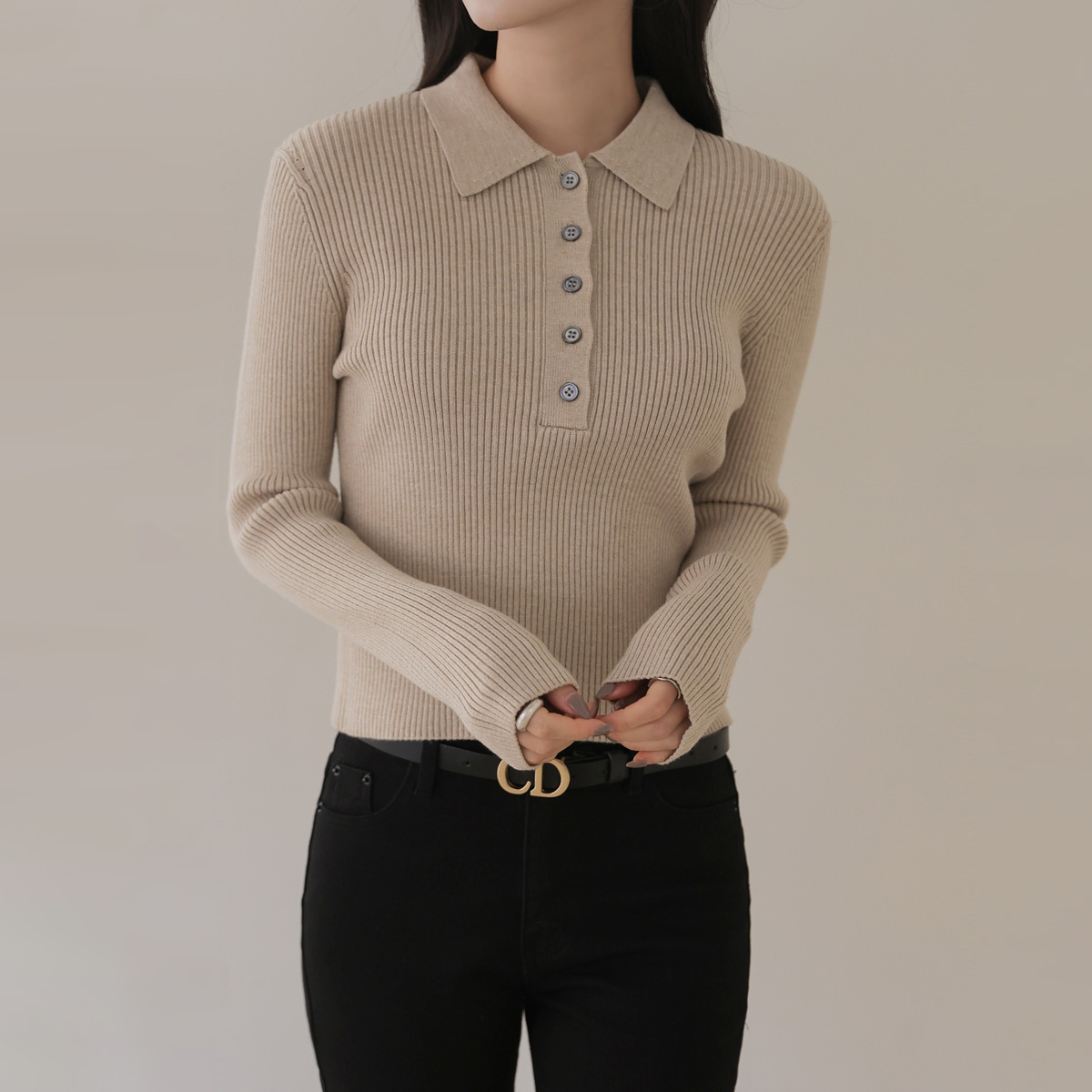 Washable button collar knit (shrinkage stability processing)